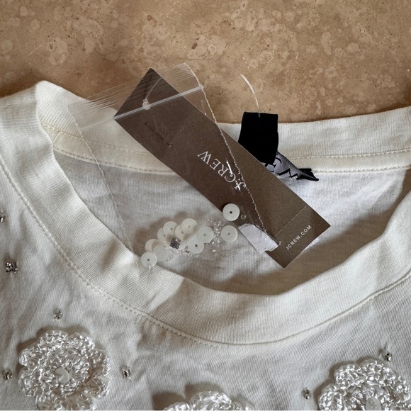 J Crew White Crochet Flower Beaded Short Sleeve Cropped Tee Womens Size XXS - Picture 11 of 12
